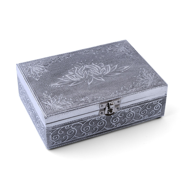 Tarotbox/Aufbewahrungsbox mit Lotus-Symbol in Silberfarbe