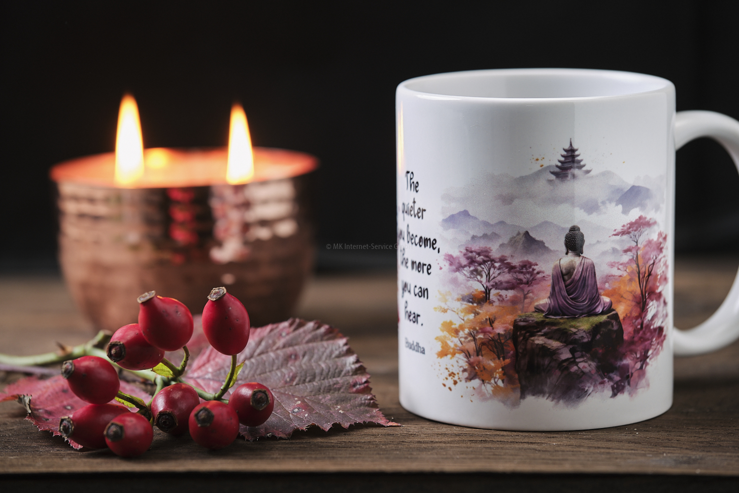 Tasse mit Buddha-Motiv und Buddha-Zitat